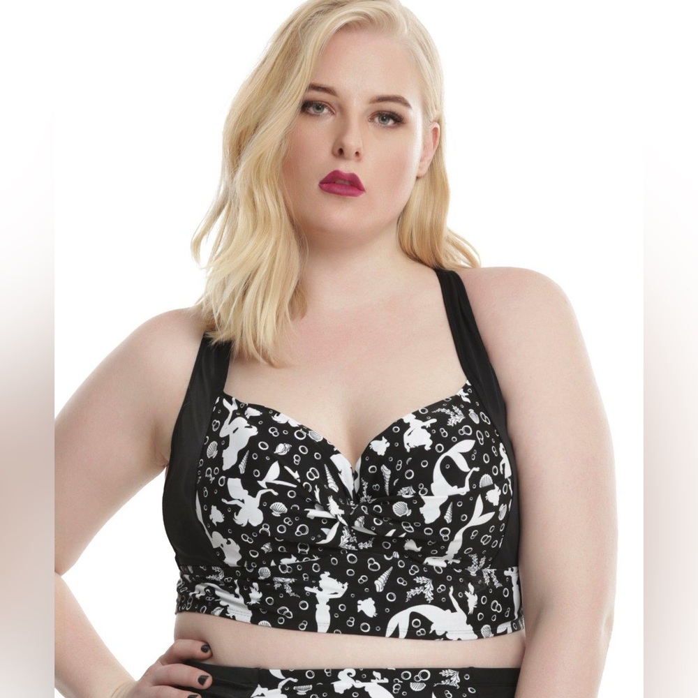 torrid Black & White Mermaid-Print Longline Bikini Top